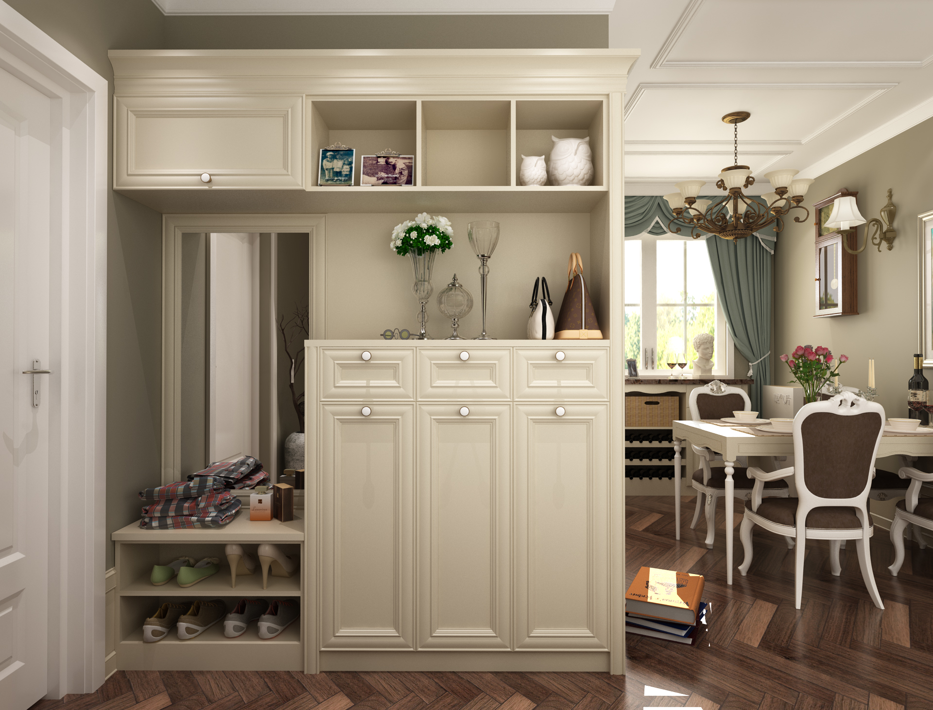 全鋁鞋柜-01（風格：簡歐；顏色：象牙白）