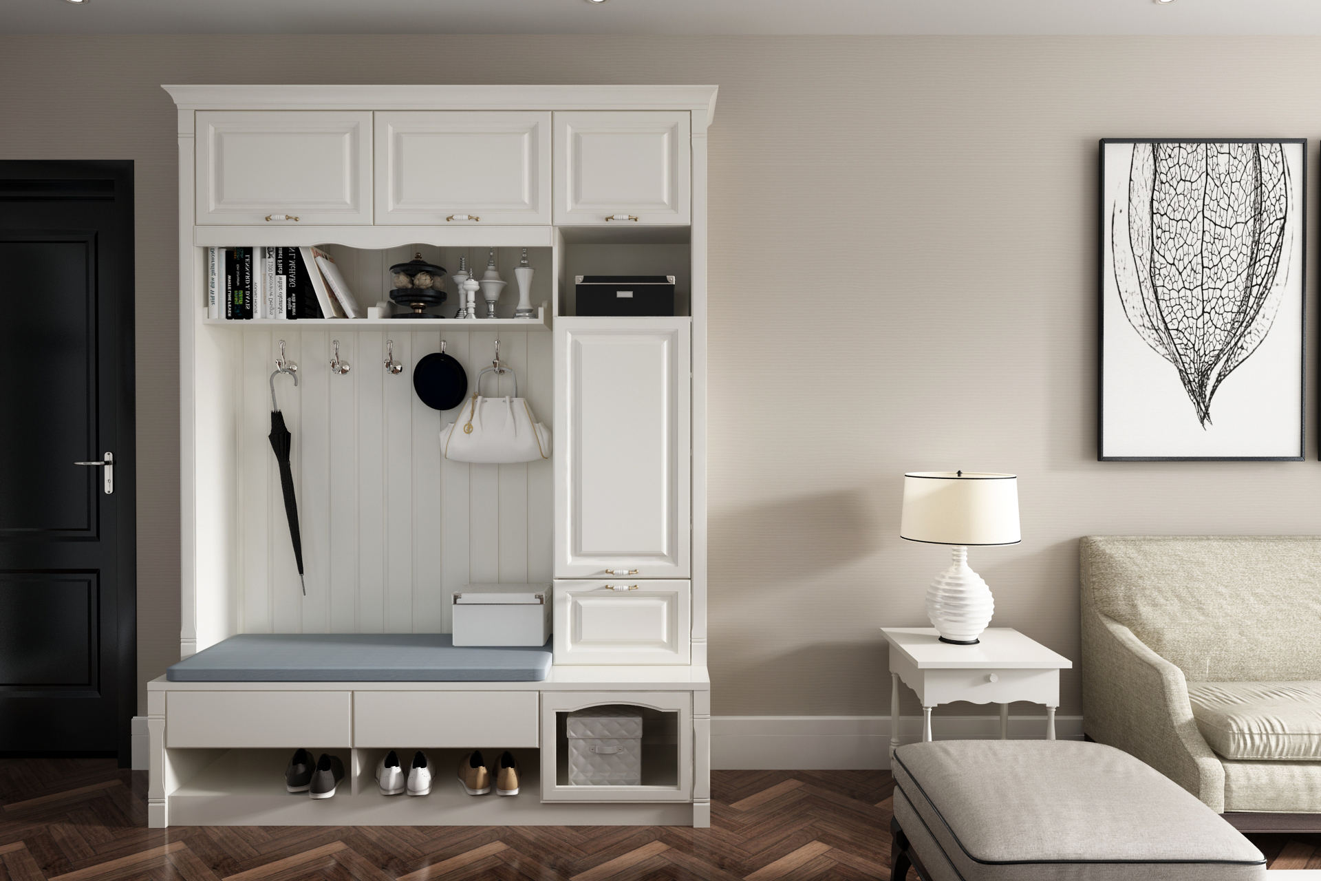 全鋁鞋柜-02（風格：簡歐；顏色：暖白）