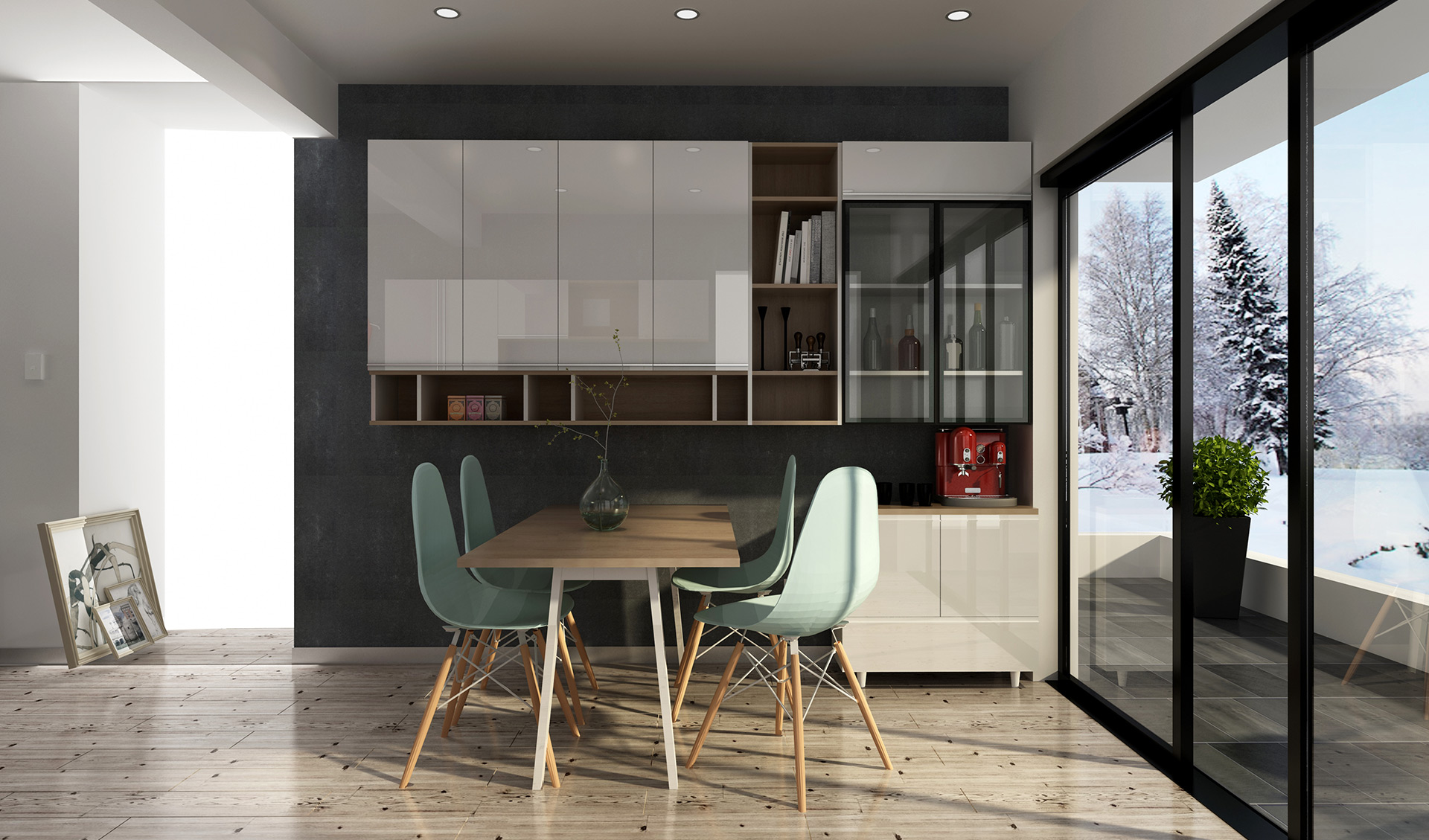 全鋁餐邊柜-01（風格：現代；顏色：橡木暖白）