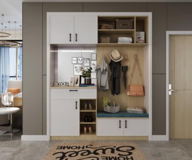 全鋁鞋柜-01（風格：現代；顏色：暖白橡木）